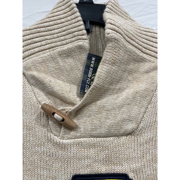 Born Fly Sweater Embroidered Modern Cowl Mockneck Mens Small Oatmeal Heather Mar - Picture 5 of 12